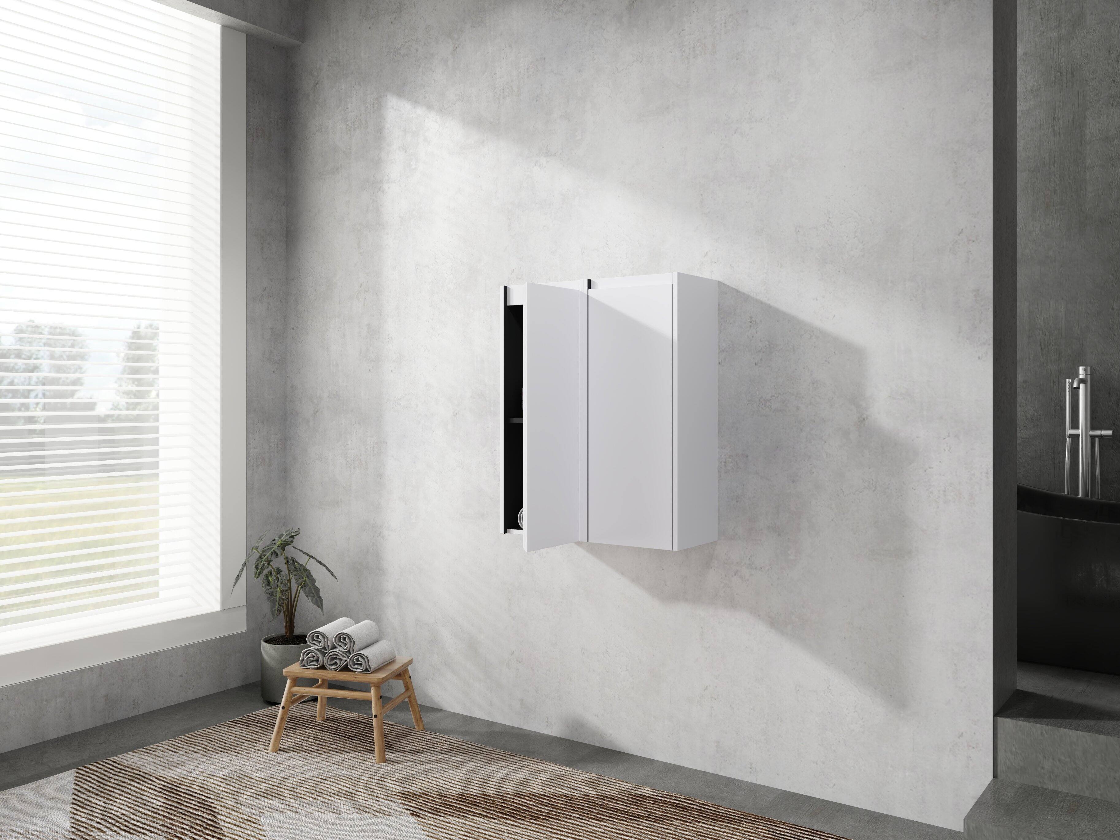 Alt View 2. TinyHomie - 12in Bathroom Side Cabinet 2-Soft Close Doors Float Mounting Design 12x2 KD-Packing - White.