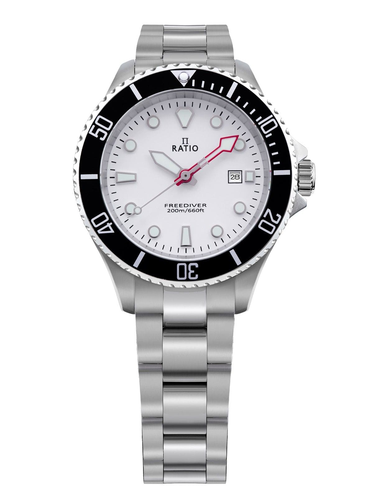 RATIO - FreeDiver Sapphire Stainless Steel White Dial Quartz RTFL802 200M Ladies Watch - Silver
