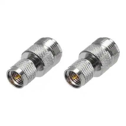 Front. Unique Bargains - 2pcs N Female to Mini UHF Male Coaxial Adapter Coax Connector 50 Ohm Silver Plated for TV, Video, Routers, Modems - Silver.