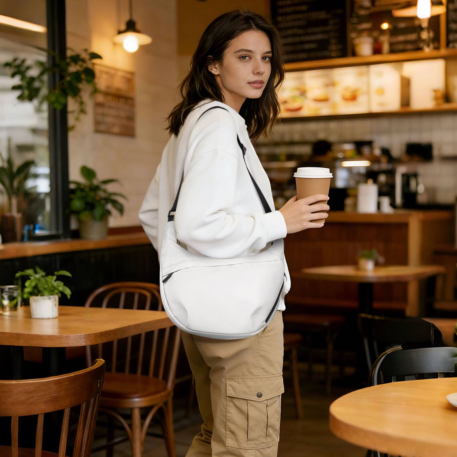 Alt View 4. Unique Bargains - Arch Moon Crossbody Bag, Sling Bag for Men Women, Medium Shoulder Bag with Adjustable Strap, Chest Bag for Daily Commute - Beige.