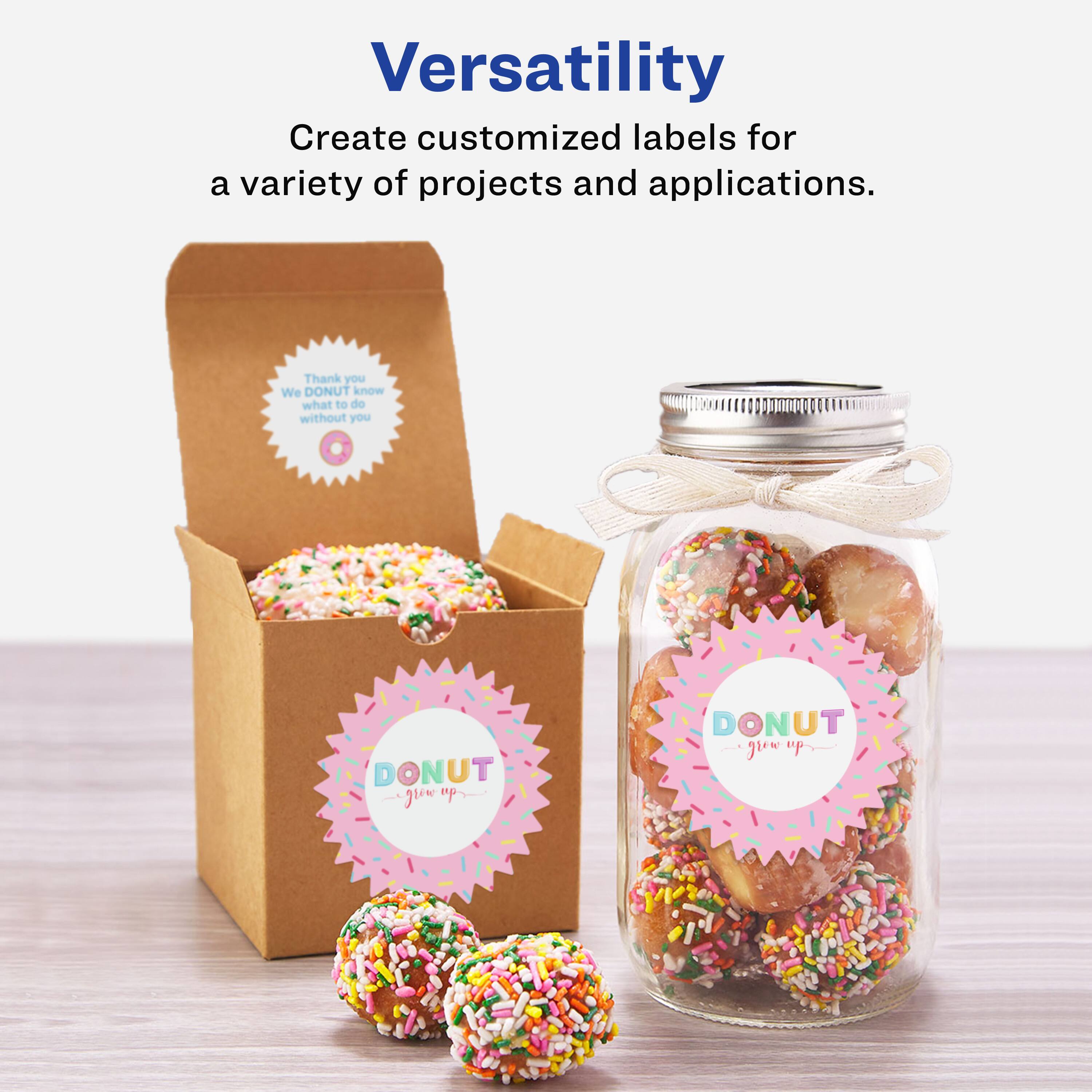Versatility

Create customized labels for a variety of projects and applications.

Thank you  
We DONUT know what to do without you  
DONUT grow up
