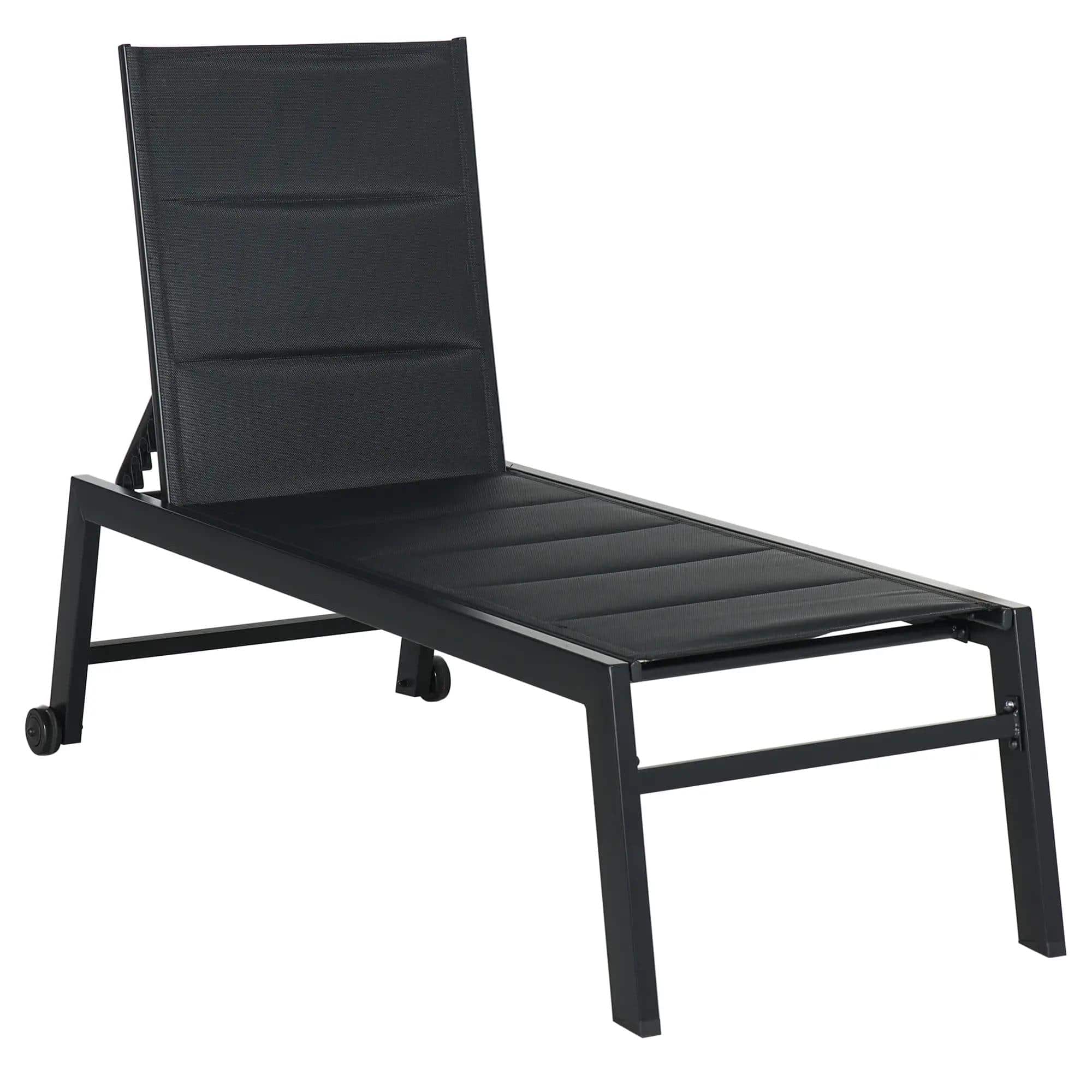 Resenkos - Outdoor Chaise Lounge With Wheels, Five Position Recliner For Sunbathing, Suntanning, Steel Frame - Black