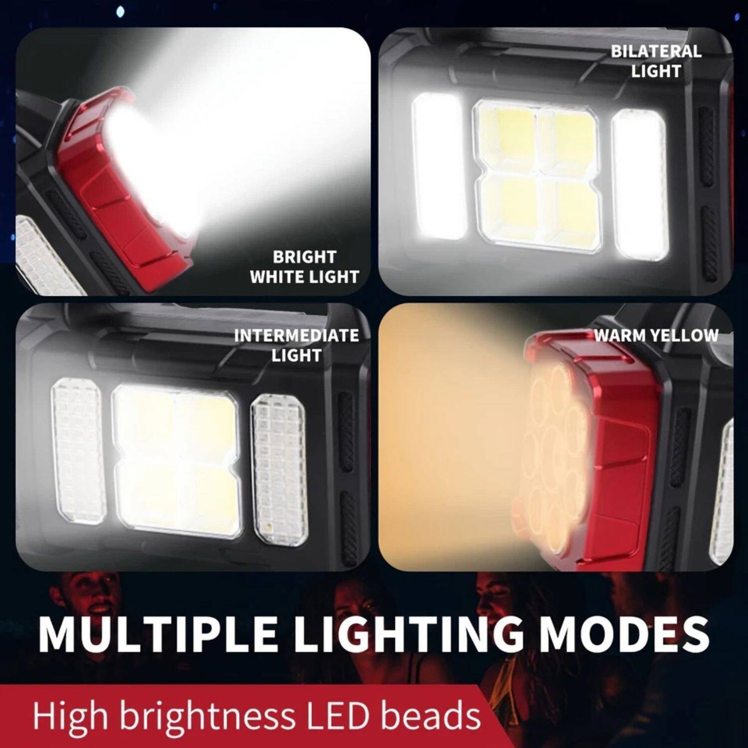 BILATERAL LIGHT  
BRIGHT WHITE LIGHT  
INTERMEDIATE LIGHT  
WARM YELLOW  

MULTIPLE LIGHTING MODES  

High brightness LED beads