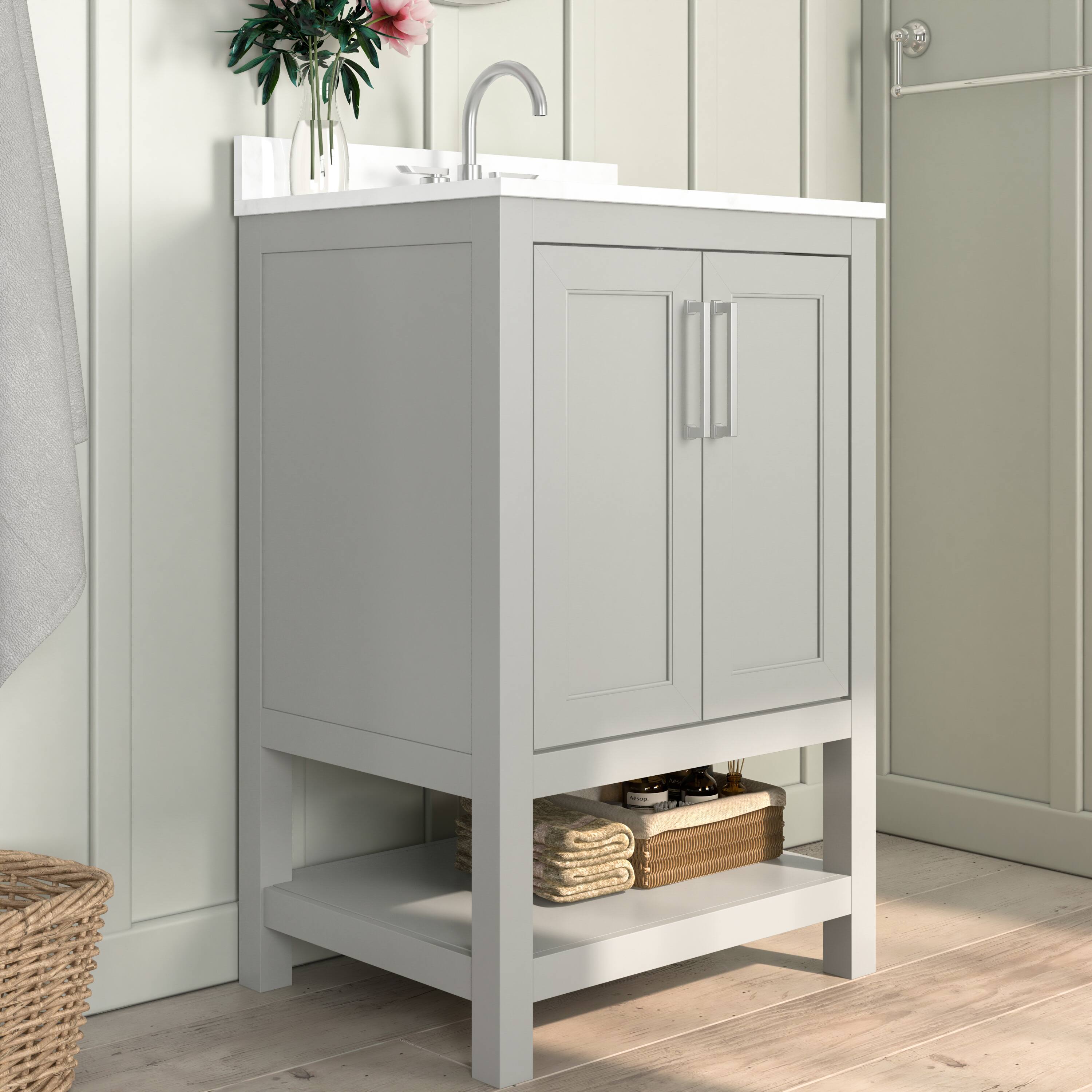 Alt View 3. Emma + Oliver - Vesta Bathroom Vanity, Single Sink Cabinet with 2 Soft Close Doors and Open Shelf, Carrara Marble Finish Countertop - Gray.