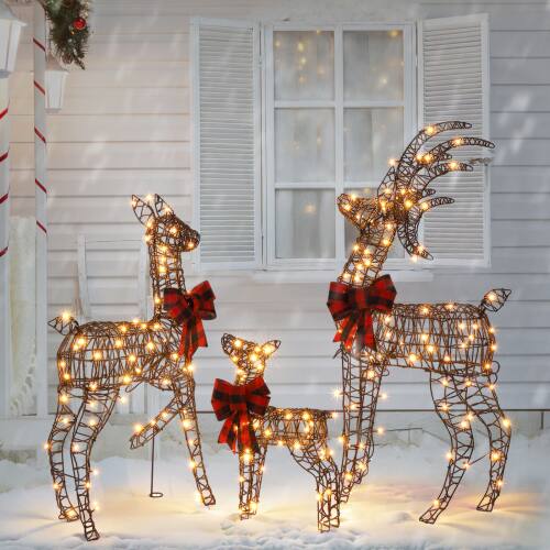 Alt View 7. Winado - 3PCS Christmas Rattan Reindeer Family 4FT Set Weather Proof with Lights for Indoor Outdoor Holiday Party Decorations - Brown.