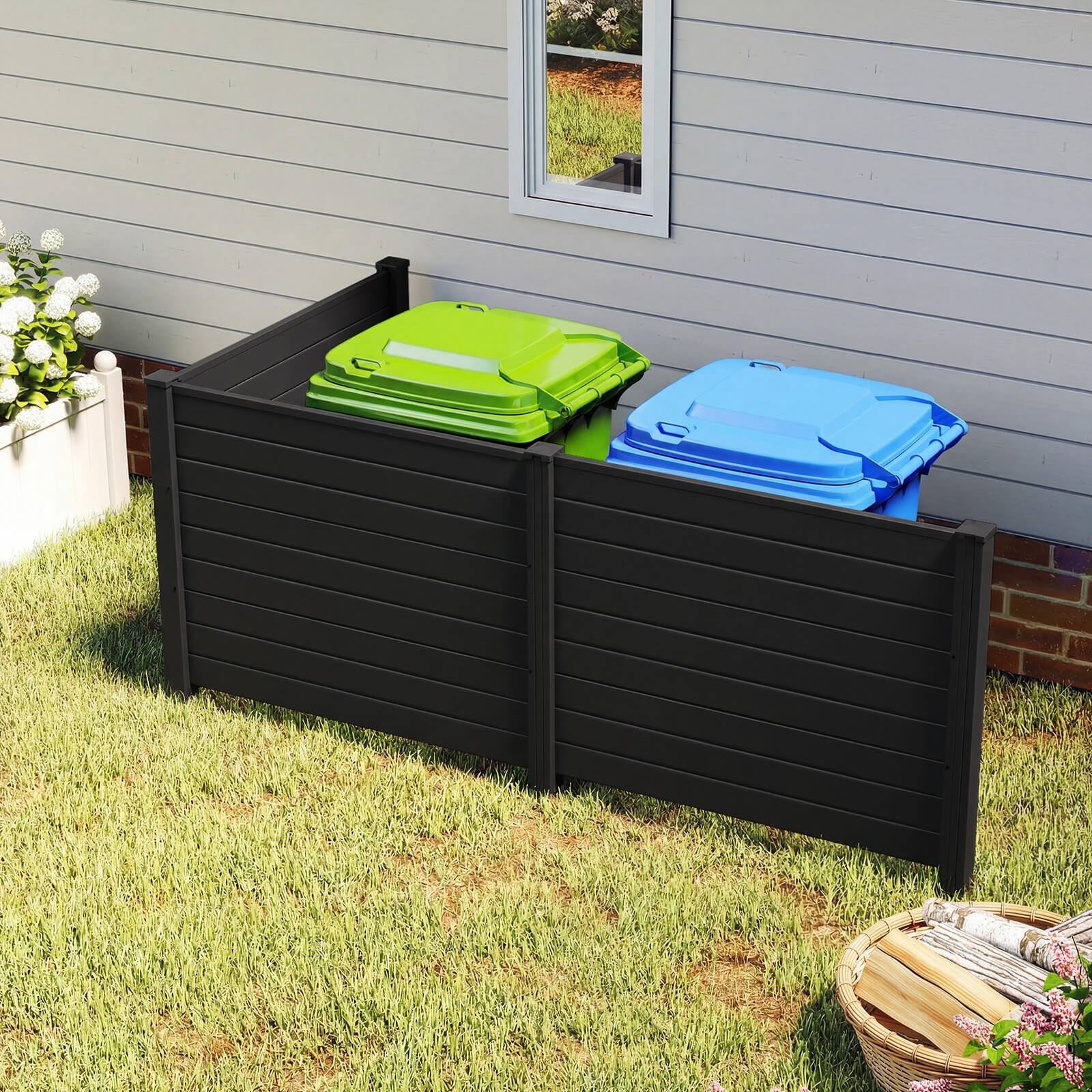 Alt View 1. Costway - Costway 2 PCS Air Conditioner Fence 3 Panels with Metal Ground Stakes, No Dig Trash Can - Black.