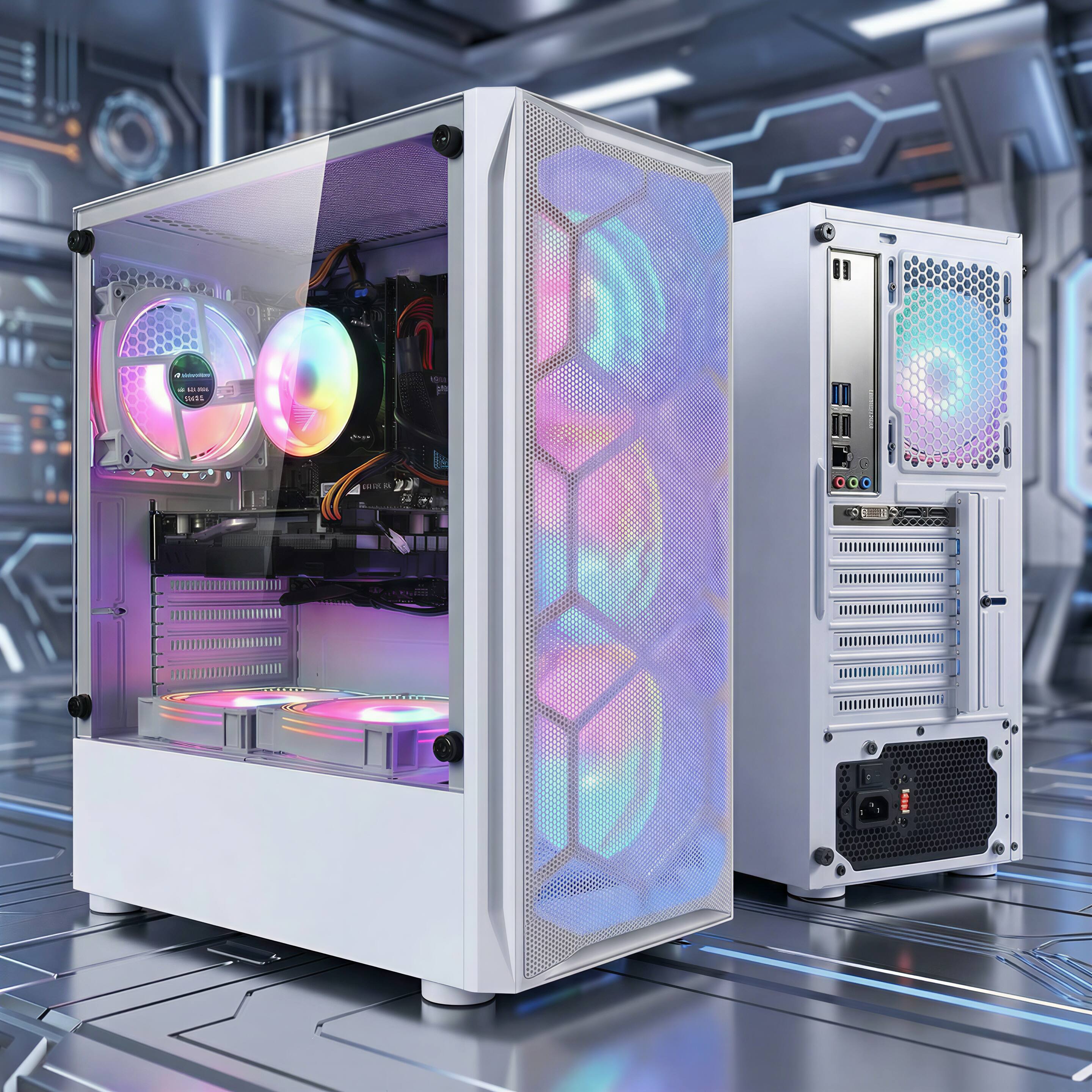 Left. STGAubron - STGAubron Gaming Desktop PC, GeForce GTX 1660 Ti 6G, Intel Core I7 up to 3.9GHz, 16G RAM, 512G SSD, WiFi, BT 5.0, Win11H - White.