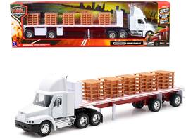 New Ray - Freightliner Century Class S/T Flatbed Truck with Pallet Accessories "Long Haul Trucker" Series 1/32 - White