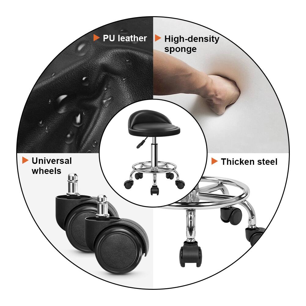 - PU leather
- High-density sponge
- Universal wheels
- Thicken steel