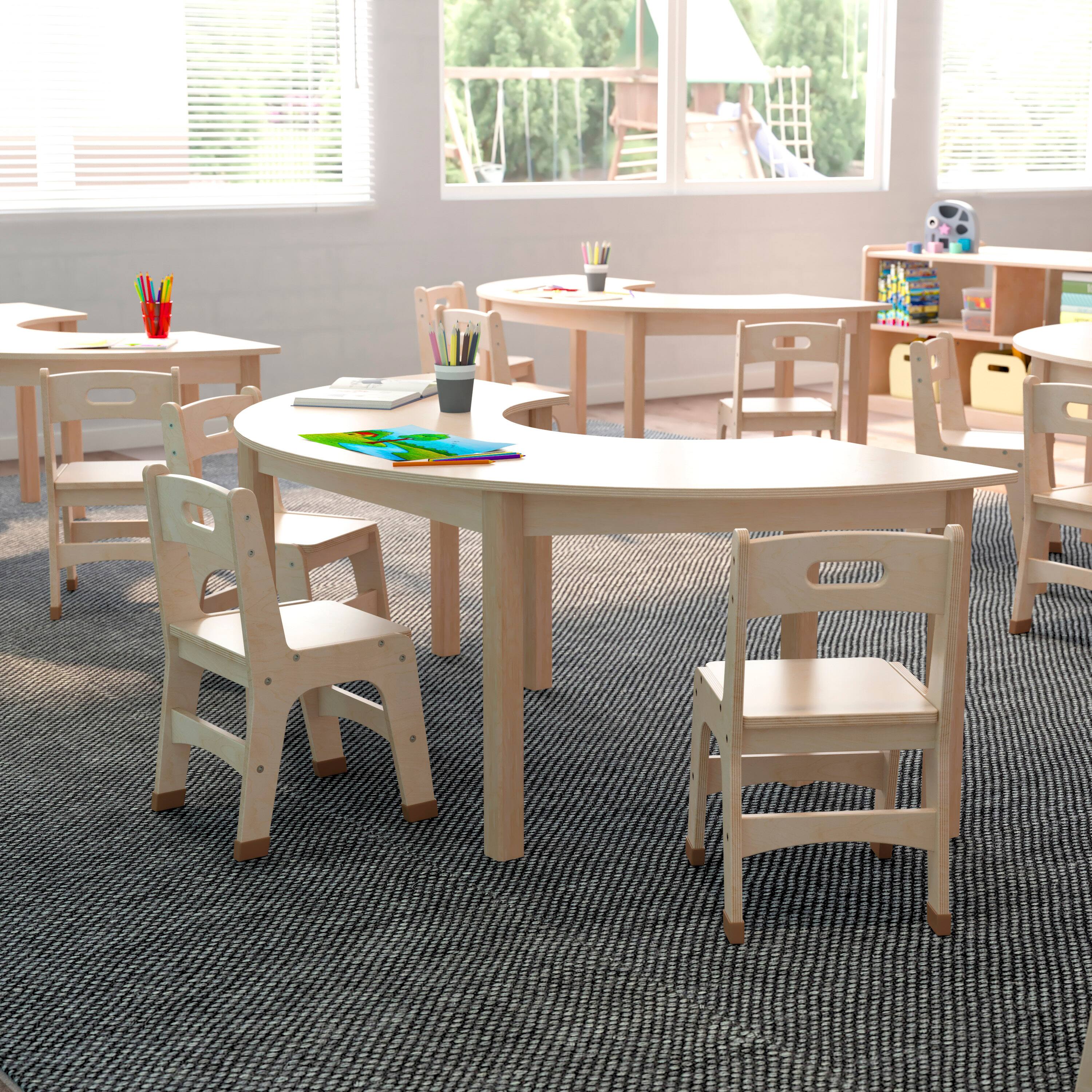 Alt View 2. Flash Furniture - Bright Beginnings Commercial Grade Wooden Half Circle Preschool Classroom Activity Table, (29.5"W x 59"D x 21"H), Beech - Natural.