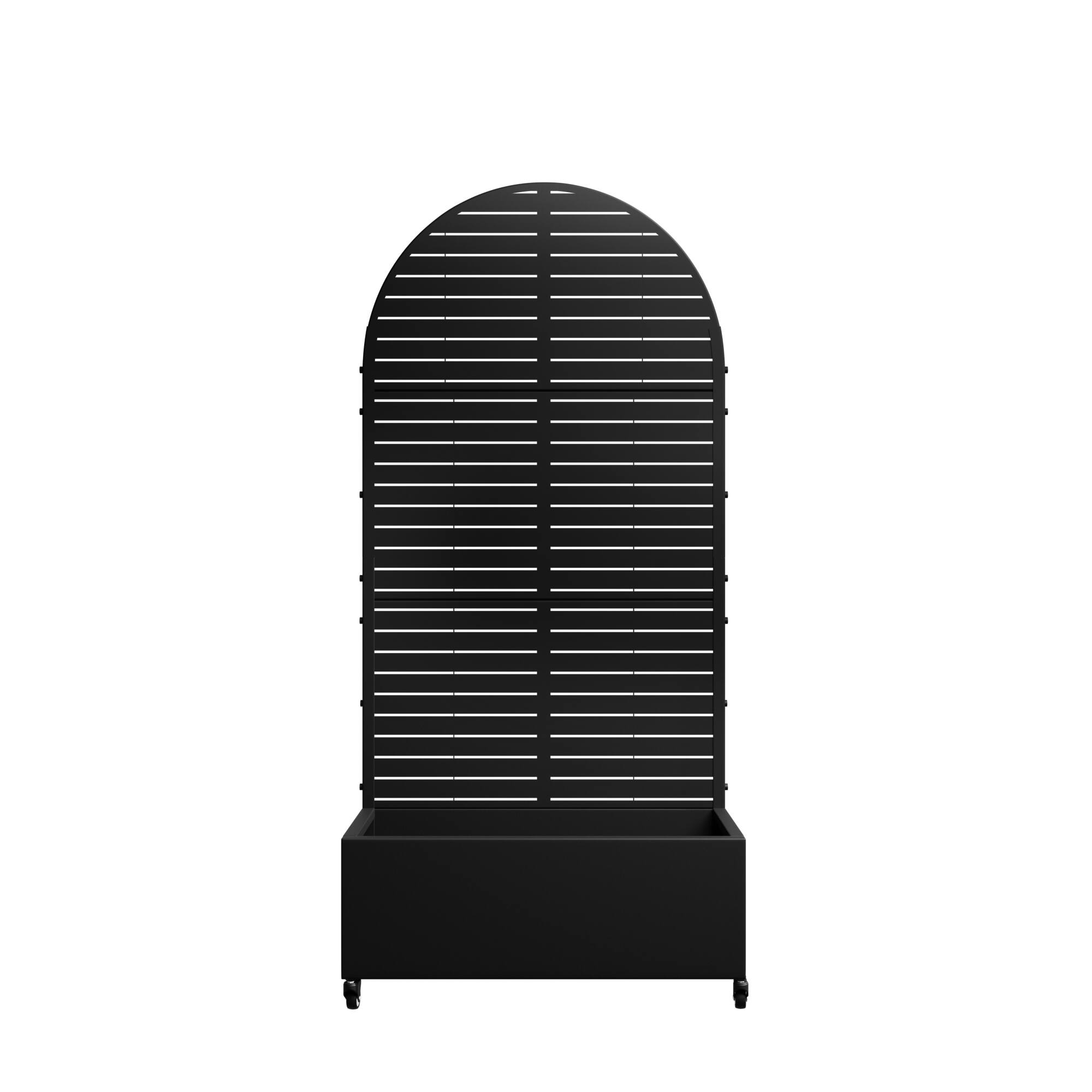 Angle. PexFix - 72 in. H x 35 in. W Louvered Pattern Arch Metal Planter Box Raised Garden Beds with Trellis-Ideal for Balcony - Black.