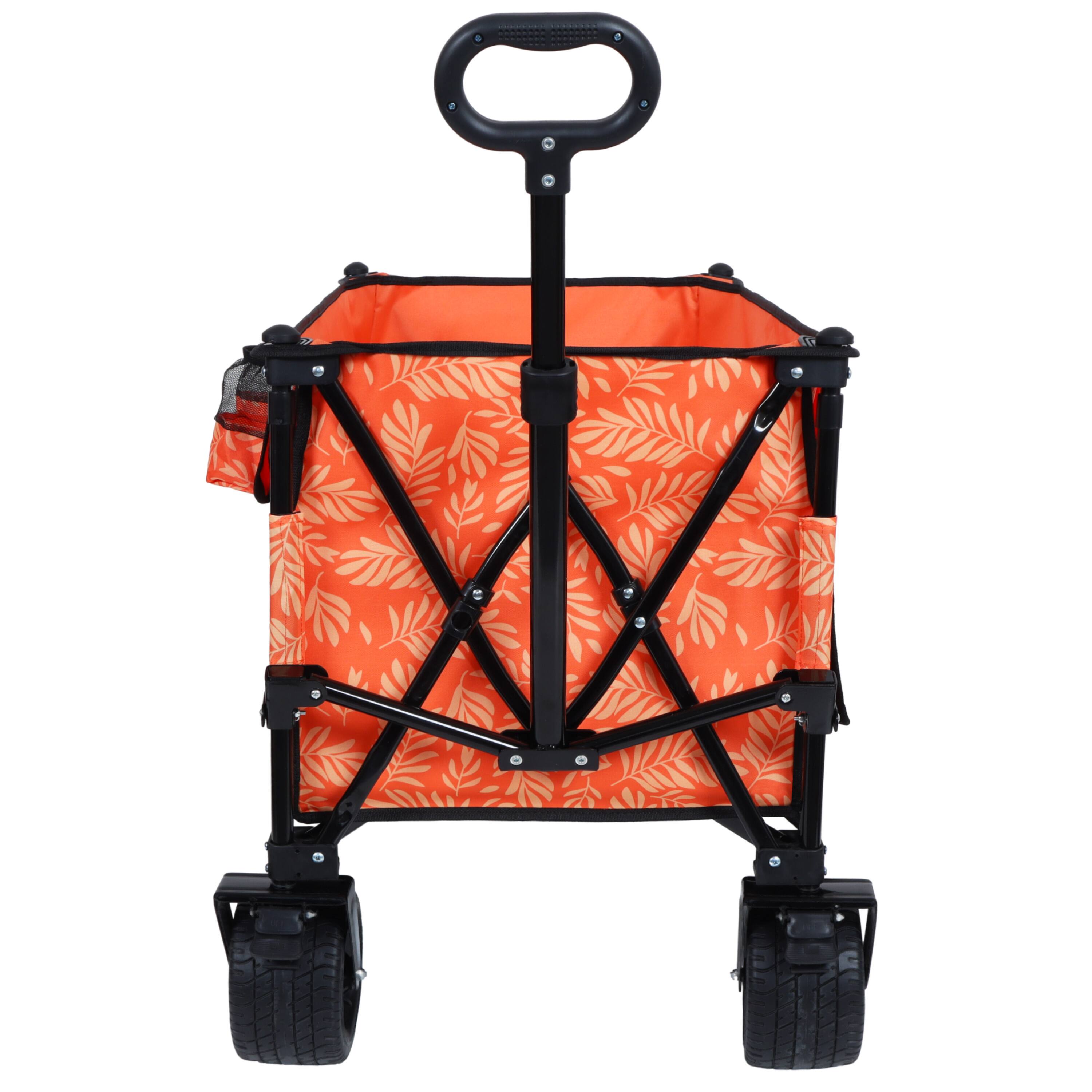 Back. APRILSOUL - Collapsible Foldable Extended Wagon with 480lbs Weight Capacity Big All-Terrain Beach Wheels and Drink Holders Brakes - Orange.
