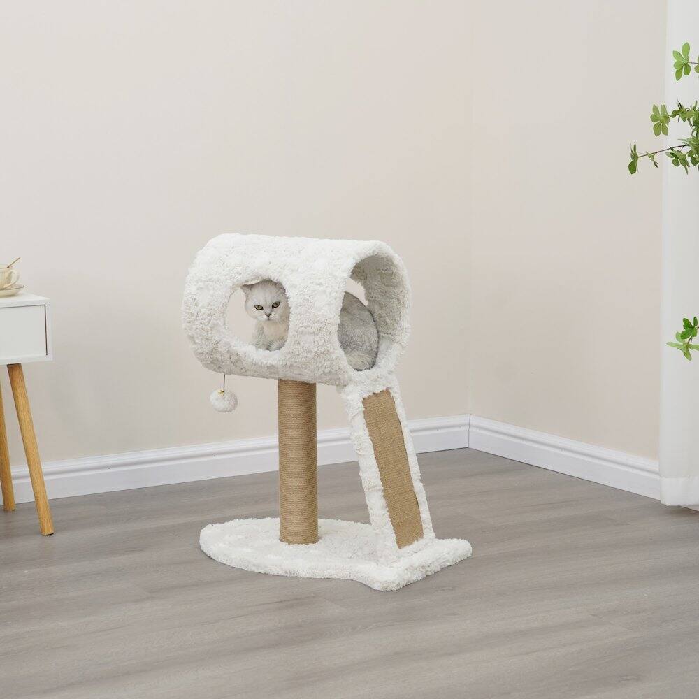 Left. PetPals - Minimalistic Fished Shaped Cat Perch - 28"H, 2 Level, Medium, Space Needle - White.