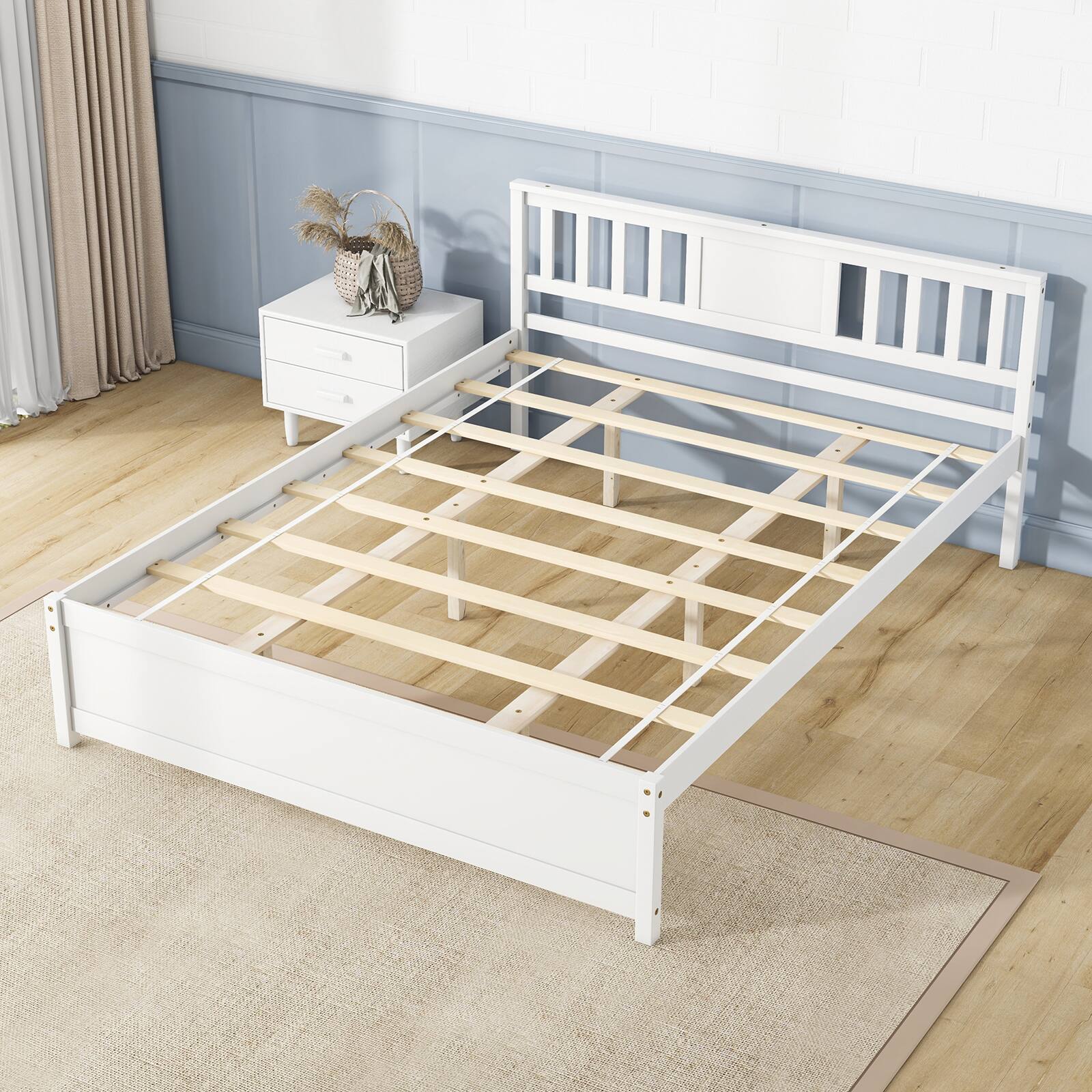 Alt View 3. Gymax - Gymax Queen Size Bed Frame w/ Headboard Wood Slat Support No Box Spring Needed - Queen.