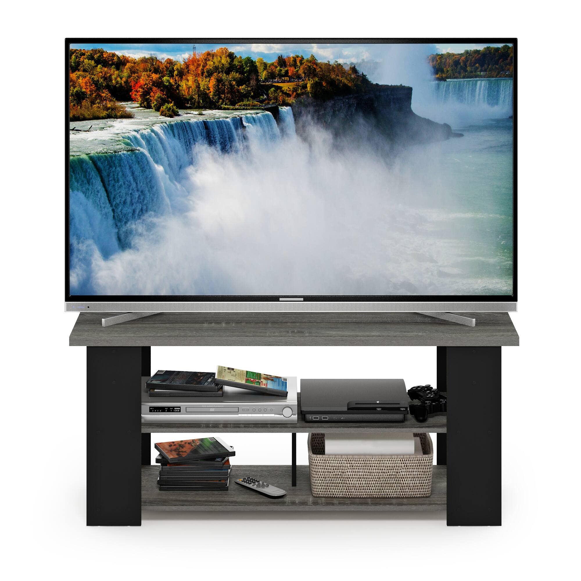 Alt View 4. Furinno - JAYA TV Stand for TV Up To 55-Inch - French Oak/Black.