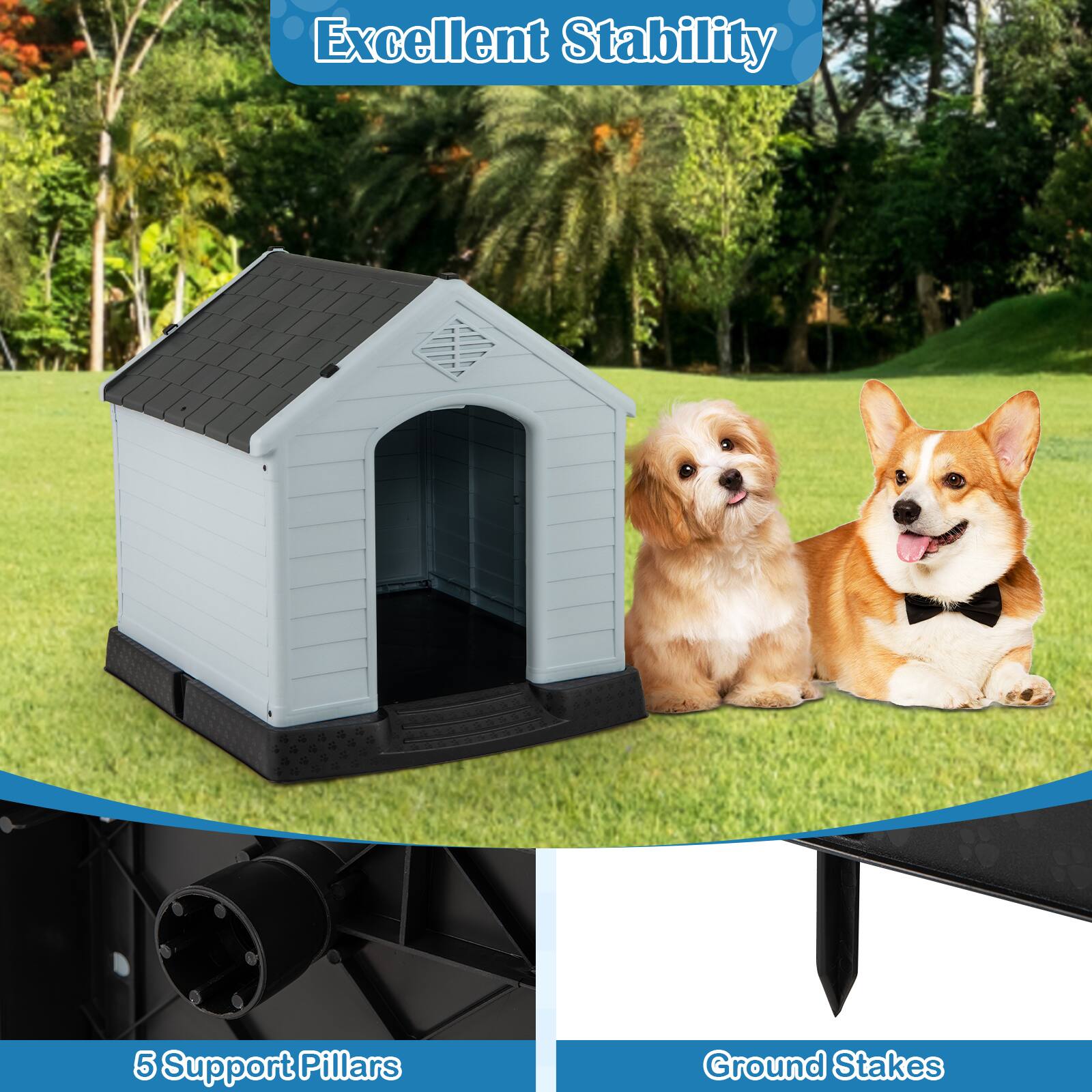 Excellent Stability

5 Support Pillars

Ground Stakes