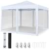Front. Costway - Costway 10 FT x 10 FT Pop-Up Canopy Tent with Mesh Netting, Carry Bag, 8 Stakes & 4 Ropes - White.