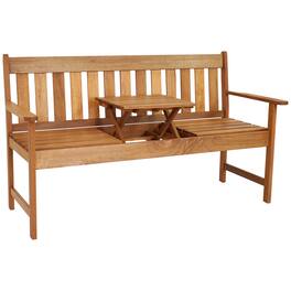 Sunnydaze - 2-Person Meranti Wood Outdoor Bench with Pop-Up Table - Brown
