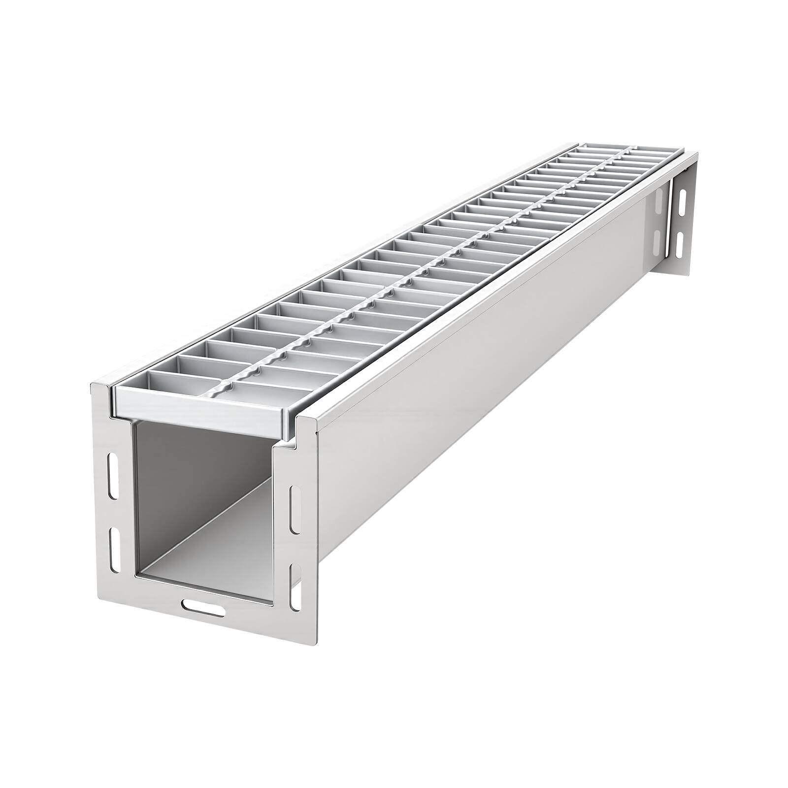 Alt View 5. VEVOR - Trench Drain, 39.3 x 5.8 x 5.5 in, Linear Drainage Channel with Galvanized Steel Grate,304 Stainless Steel Channel Drain - Silver.
