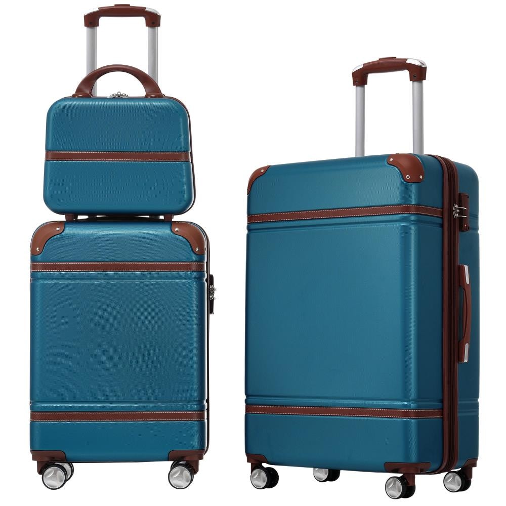 BreeBe - 3-Piece Hardshell Luggage Set with TSA Lock, Lightweight ABS Suitcases 20''/24'' Spinner & Cosmetic Case - Blue