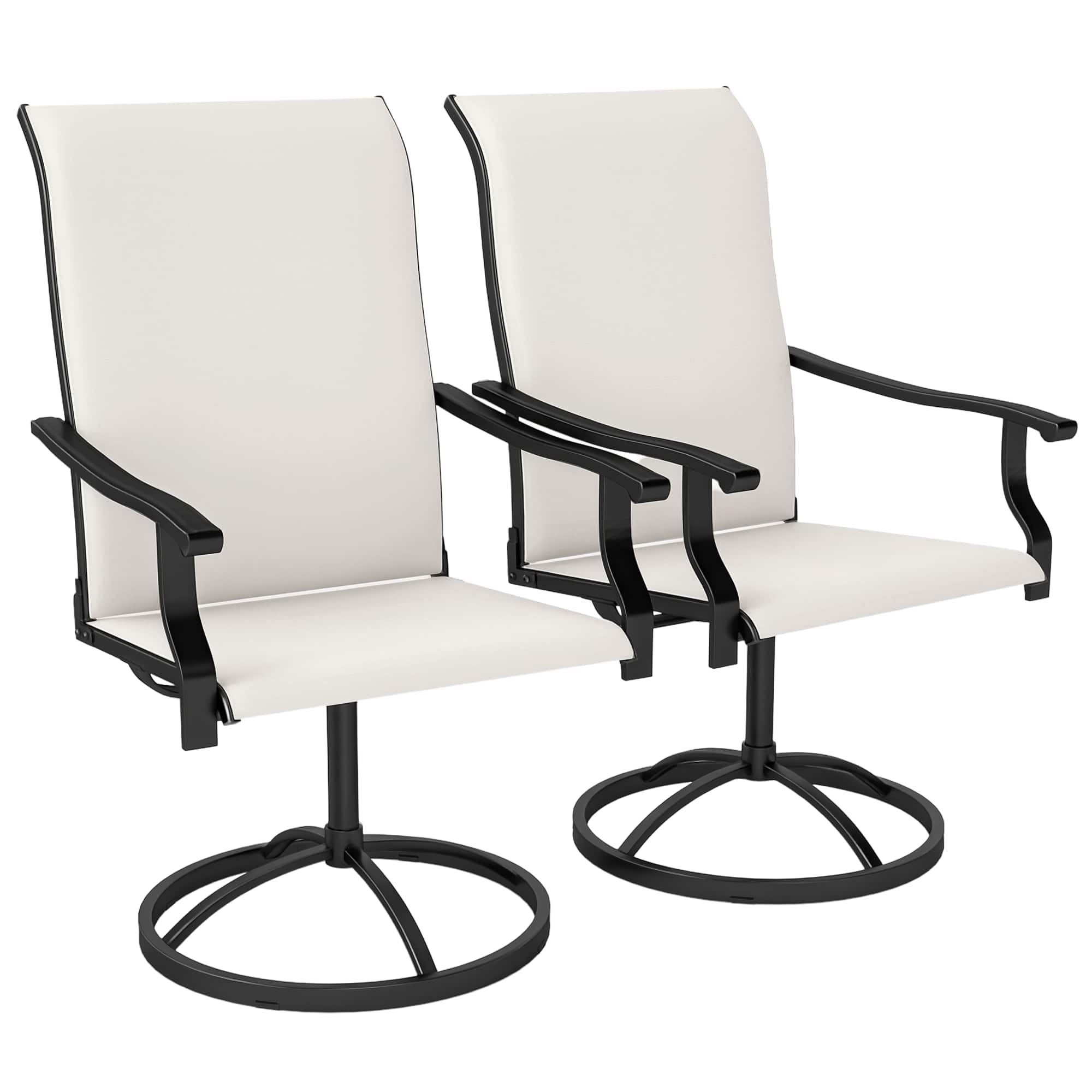 Outsunny - Outdoor Patio Swivel Chairs Set of 2, High Back Patio Dining Chairs with All-Weather Mesh Fabric and Metal Frame - Cream White