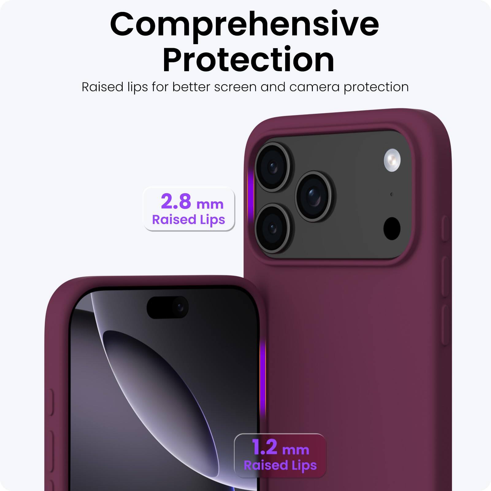 Comprehensive Protection  
Raised lips for better screen and camera protection  

2.8 mm Raised Lips  
1.2 mm Raised Lips
