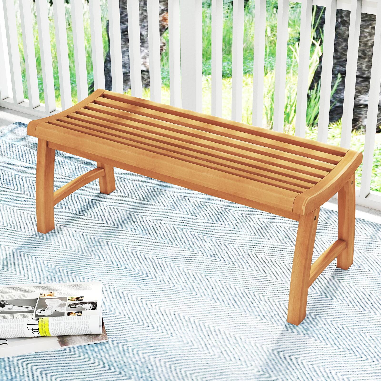 Alt View 4. Gymax - Gymax 2-Person Patio Garden Dining Bench w/Contoured Slatted Seat 800 lbs Capacity - Yellow.
