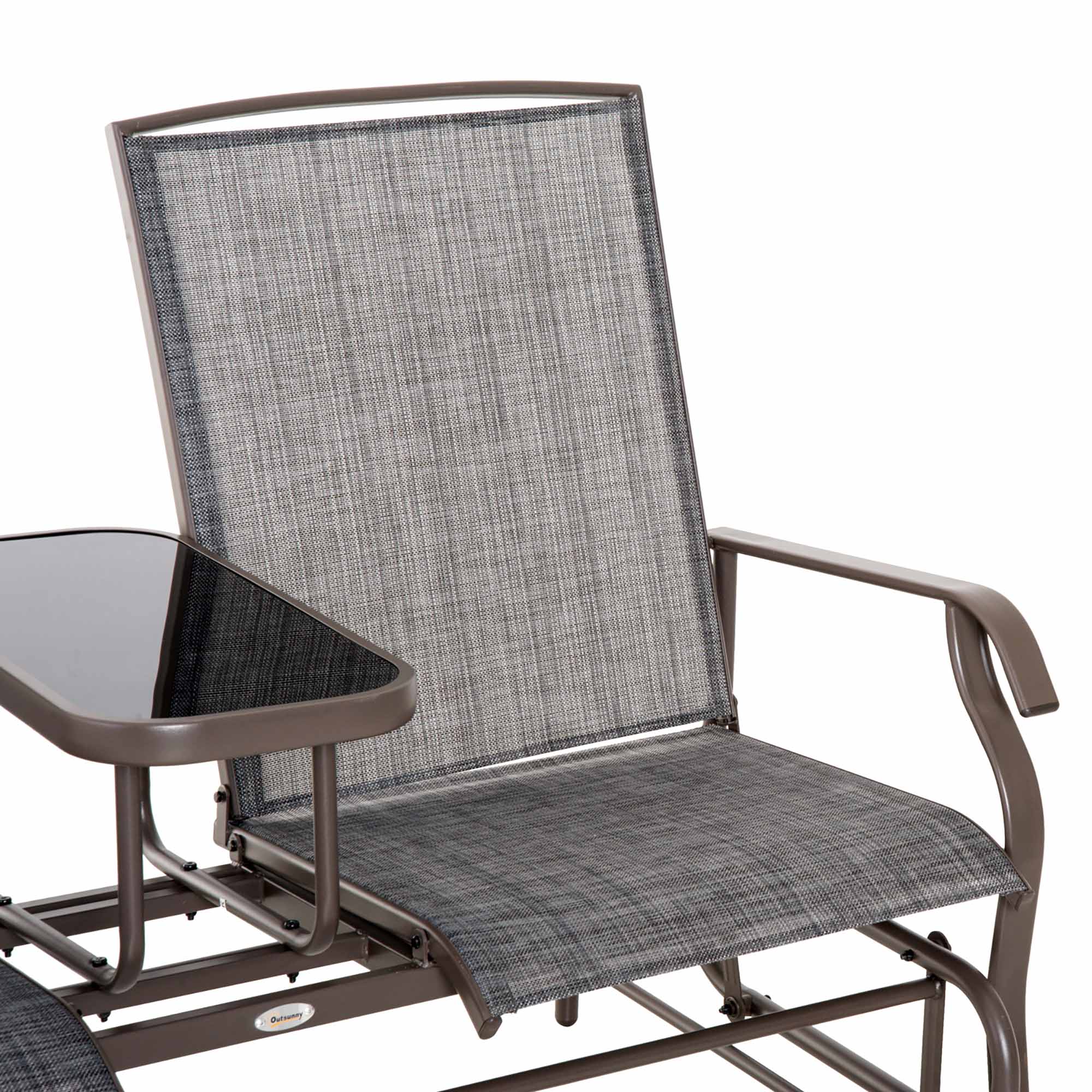 Alt View 4. Outsunny - Outdoor Glider Bench with Center Table, Metal Frame Patio Loveseat with Breathable Mesh Fabric and Armrests - Gray.