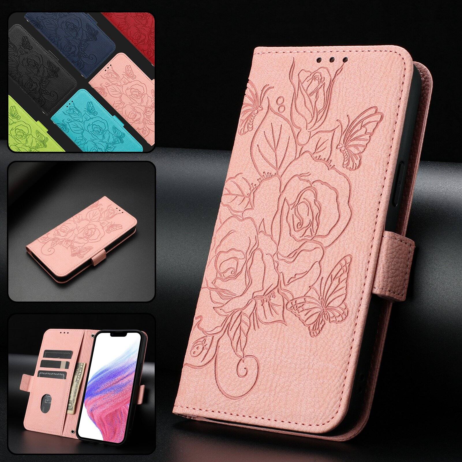 Alt View 5. Dteck - Embossed Texture Case for Apple iPhone 17e / 16e,Faux Leather Card Holder Wallet Case,Magnetic Closure Flip Cover+Strap - Pink.