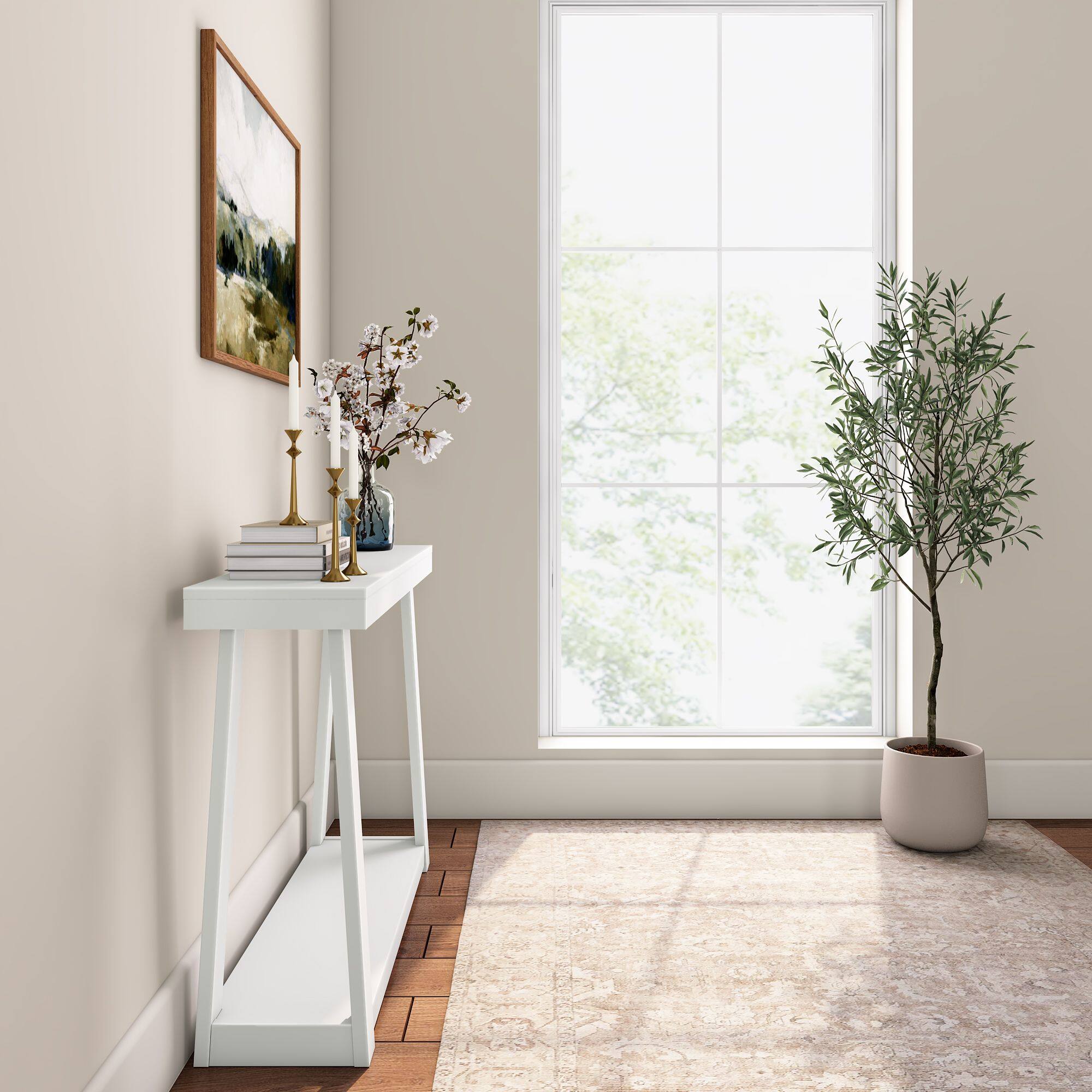 Alt View 6. Plank+Beam - Classic Console Table with Shelf - 46 inches, White - White.