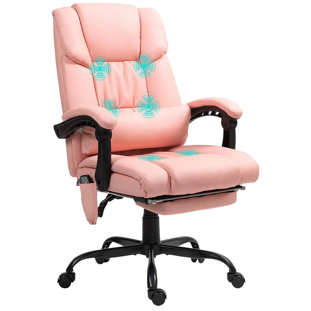 Alt View 7. Loheer - Loheer Pink Massage Office Chair High Back Reclining Desk Chair with Footrest - Pink.