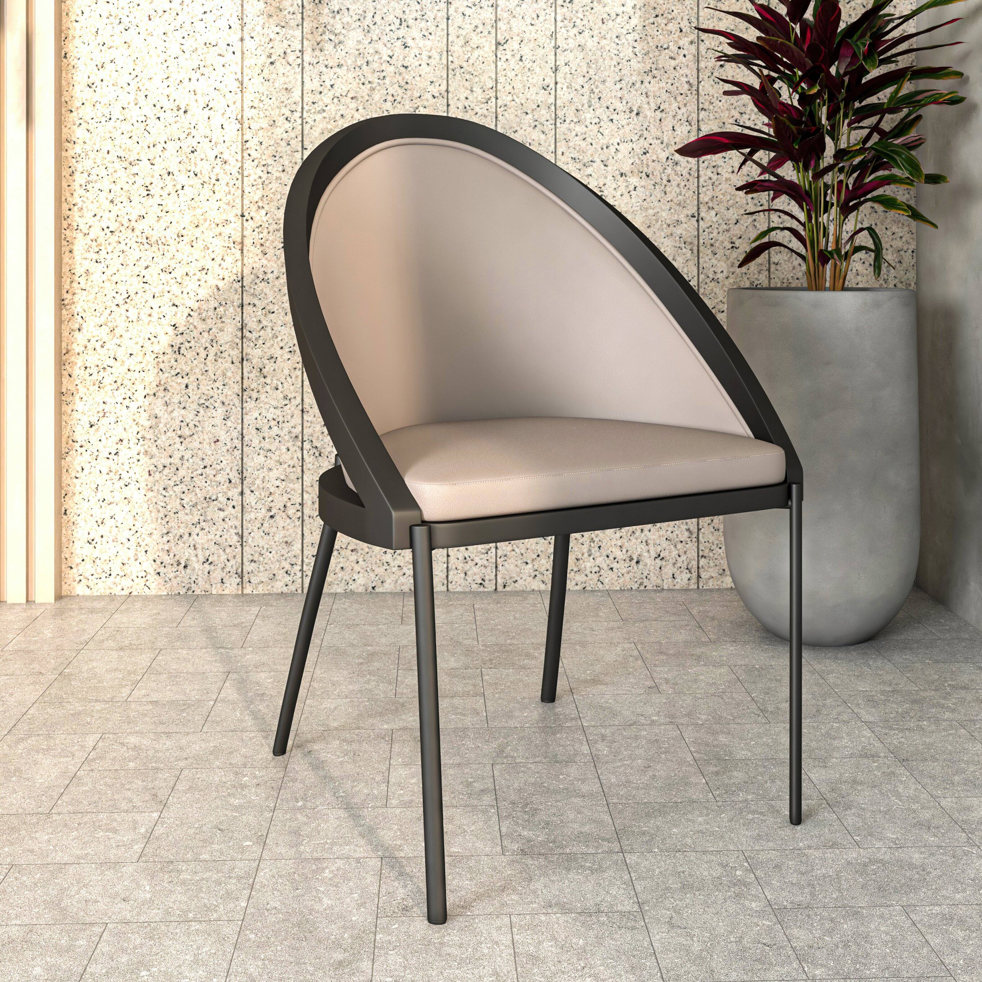 Angle. LeisureMod - Urbane Modern Upholstered Dining Chair, Vinyl Accent Kitchen Side Chair with Metal Legs - Light Grey.