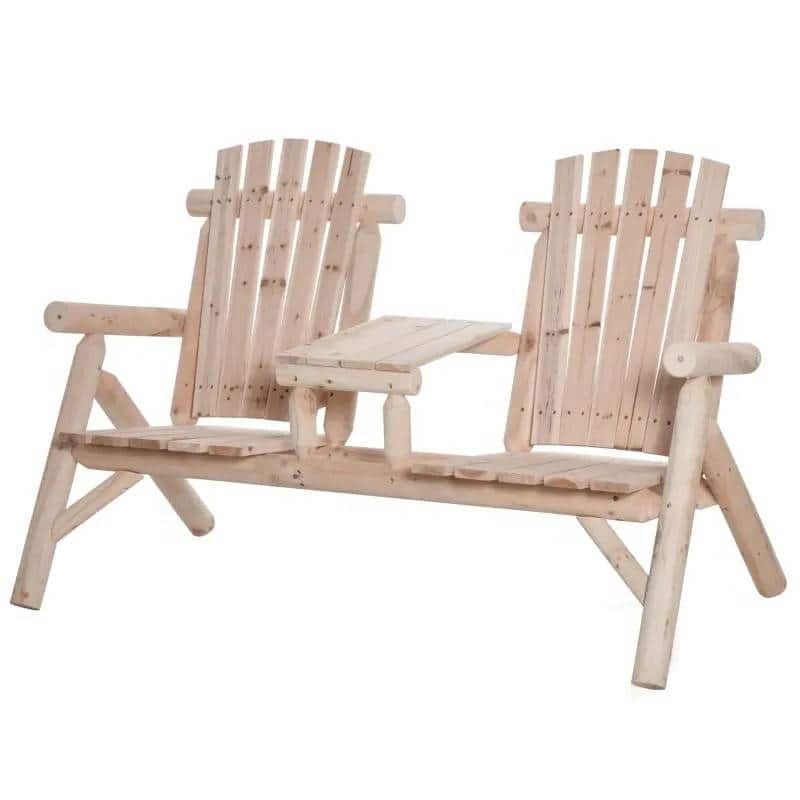 Hivvago - Adirondack Patio 2 Chair Lounger with Center Coffee Table - Natural