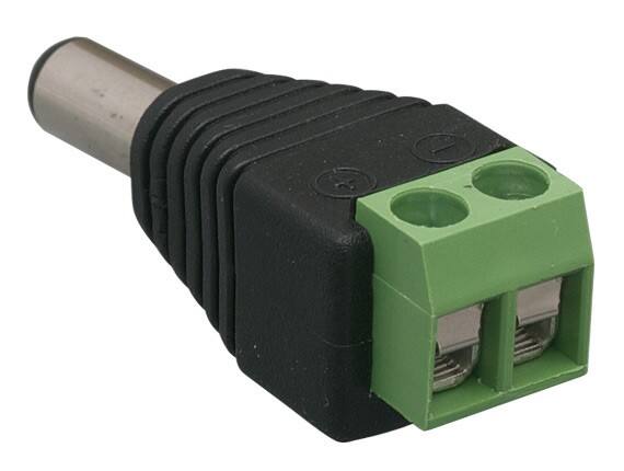 Angle. Cable Leader - 2.1mm x 5.5mm DC Power Male Plug Adapter, CCTV Security Camera - Black.