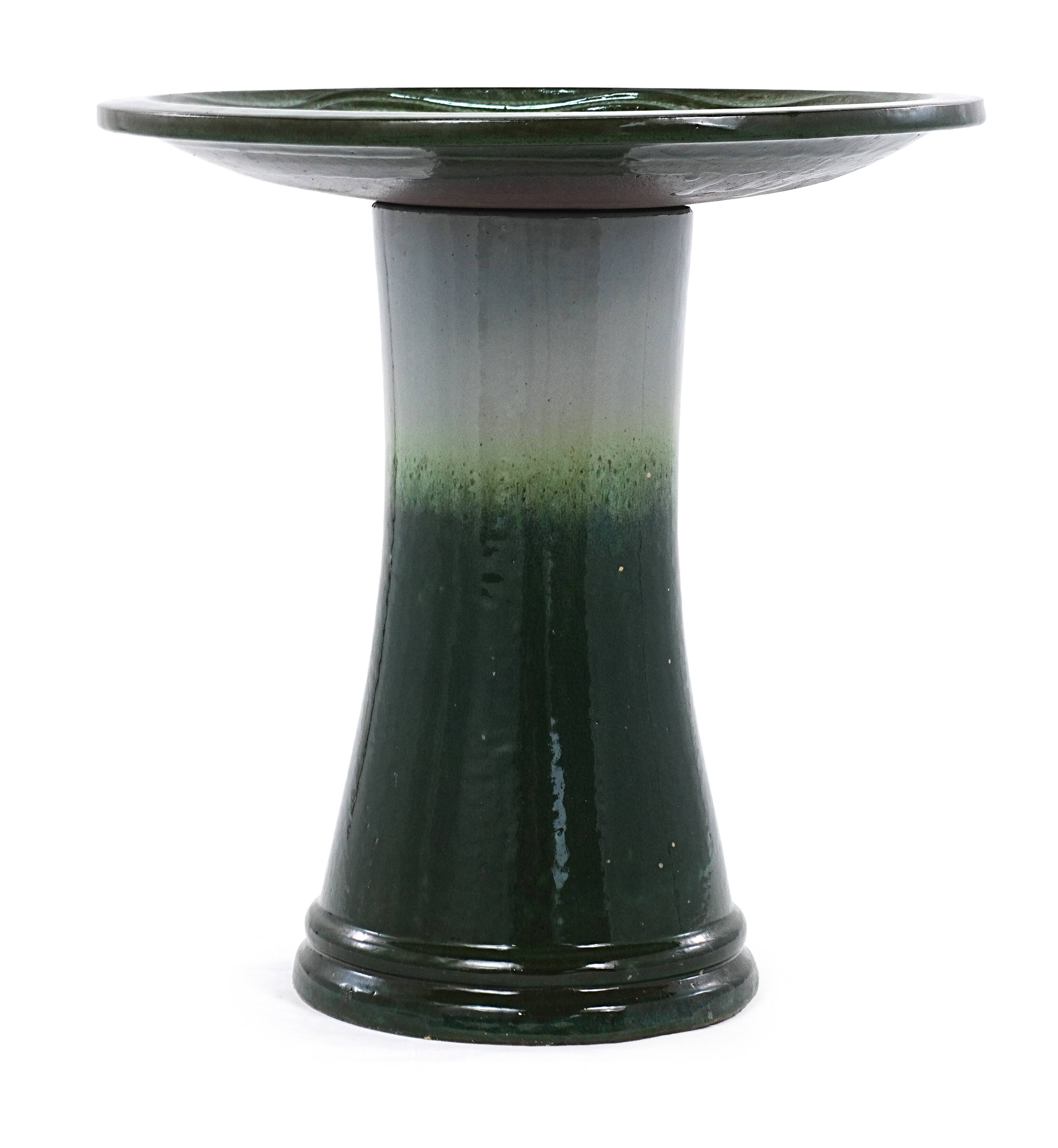 Alt View 2. Loheer - 17 Inch Ceramic Bird Bath with Pedestal Base Handmade Glazed Birdbath for Garden Patio Yard - Grass Green + Ceramic.