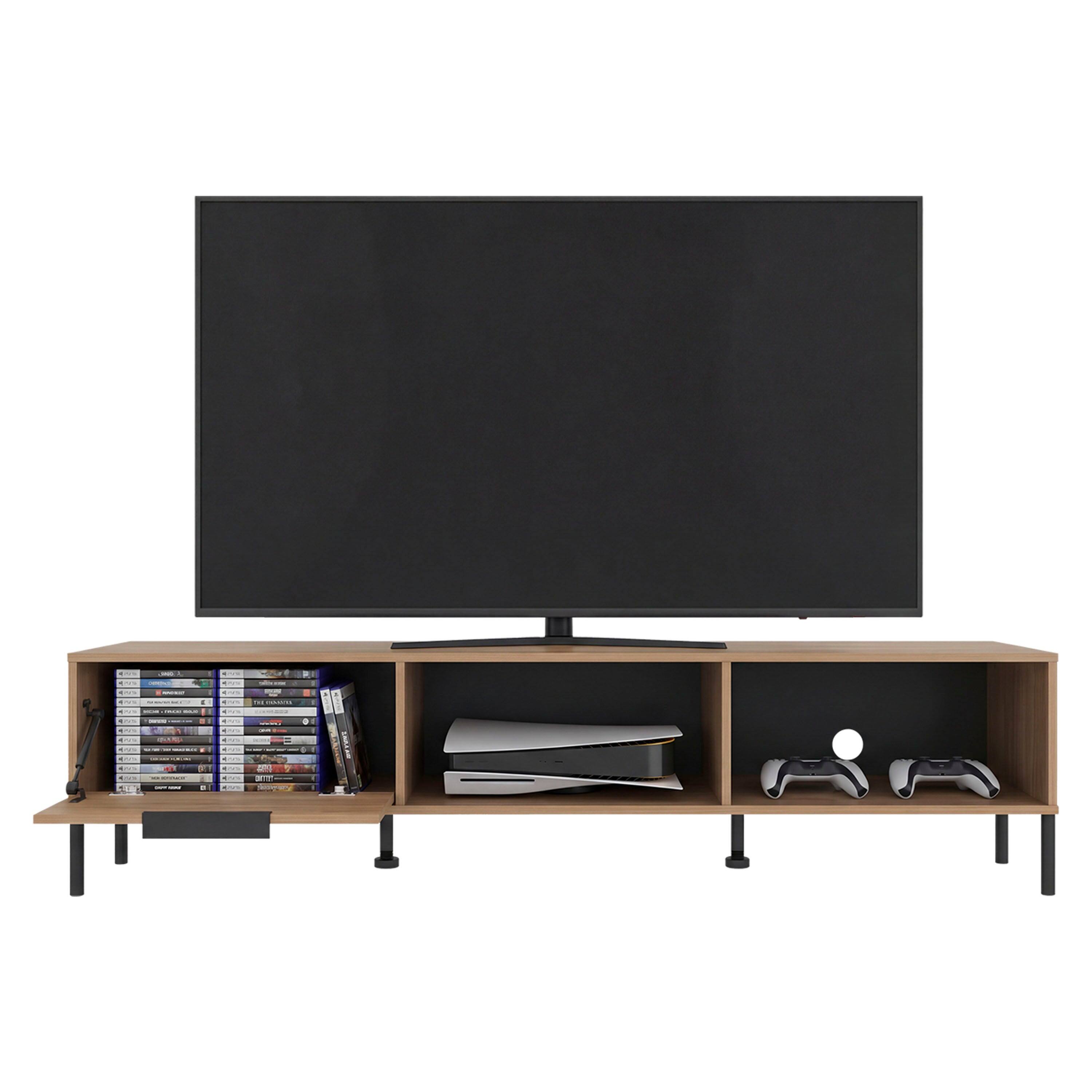 Alt View 1. TuHome - Minimalist Manufactured Wood TV Stand with Storage Cabinet and Open Display Shelves Cabinet, Fits Up 65" TVs - Natural Oak.