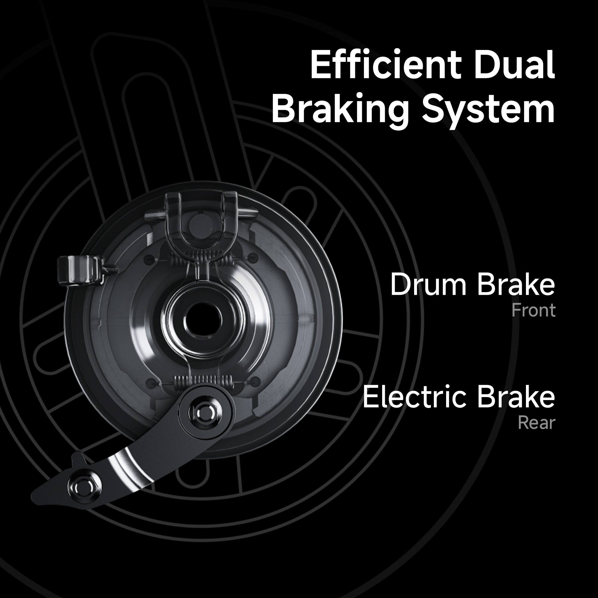Efficient Dual Braking System: Drum Brake (Front) and Electric Brake (Rear)