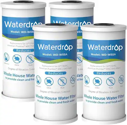 Waterdrop
Model: WD-W88
Replacement for GE FXH American Plumber WRC25H
Reduces:
- Sediment
- Odor
- Rust
Degree of filtration: 5 micron
Whole House Water Filter to provide clean and fresh water
Waterdrop
Model: WD-W88A
Replacement for GE FXHTC, American Plumber WRC25HD filters
Reduces:
- Sediment
- Odor
- Rust
Degree of filtration: 5 micron
Whole House Water Filter to provide clean and fresh water
Waterdrop
Model: WD-W88A
Replacement for GE FXHTC, American Plumber WRC25HD filters
Reduces:
- Sediment
- Odor
- Rust
Degree of filtration: 5 micron
Whole House Water Filter to provide clean and fresh water