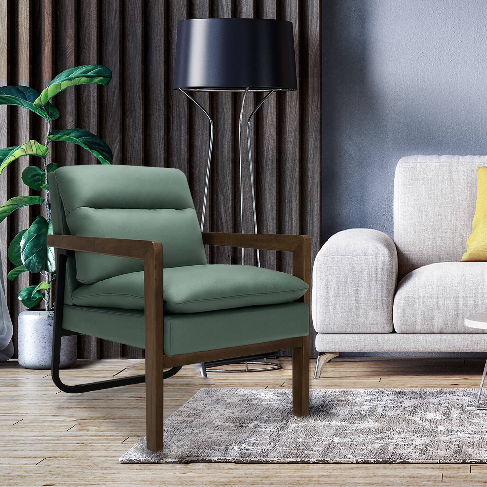 Alt View 4. Gymax - Gymax Set of 2 Single Sofa Chair Leisure Accent Chair w/ Wooden Armrests & Legs Green - Green.