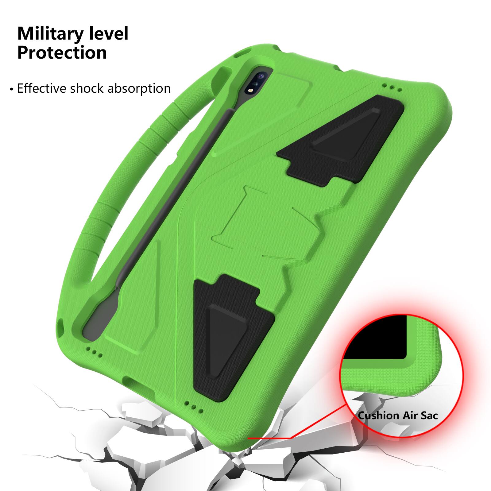 Military level Protection  
Effective shock absorption  
Cushion Air Sac