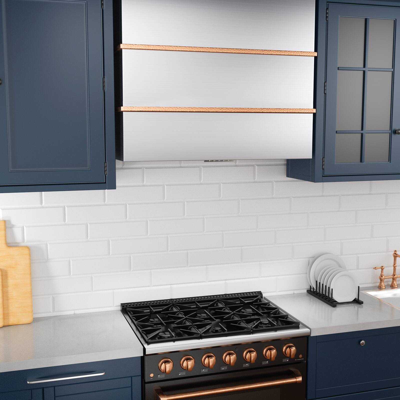 Alt View 4. Akicon - Akicon 36 in Stainless Steel Range Hood with Vent Motor, 600 CFM, Wall Mount, in Brushed Stainless Steel with Copper - Stainless steel with Copper.