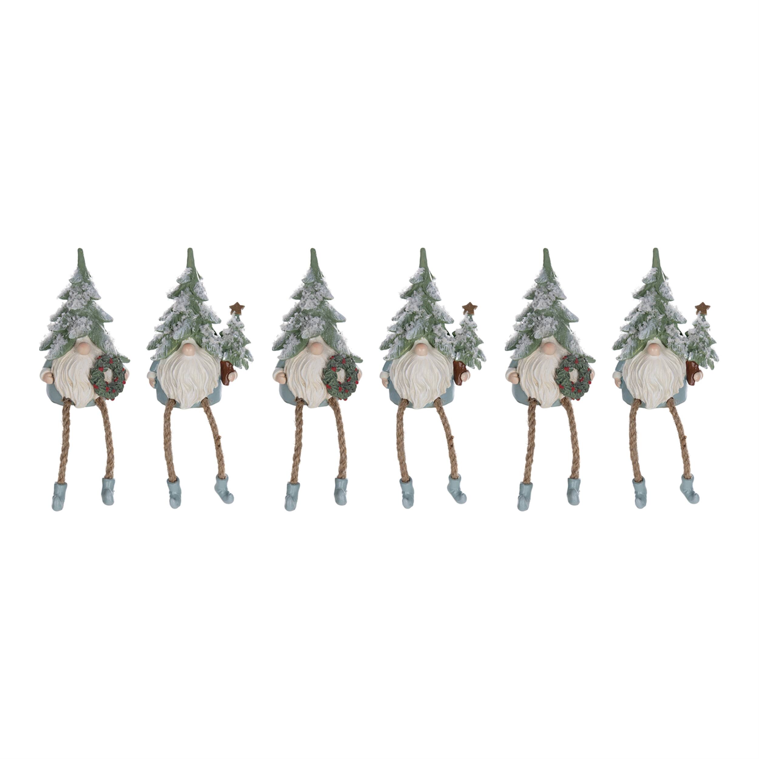 Angle. BreeBe - Pine Tree Gnome Shelf Sitter Figurine (Set of 6) - Multicolor.
