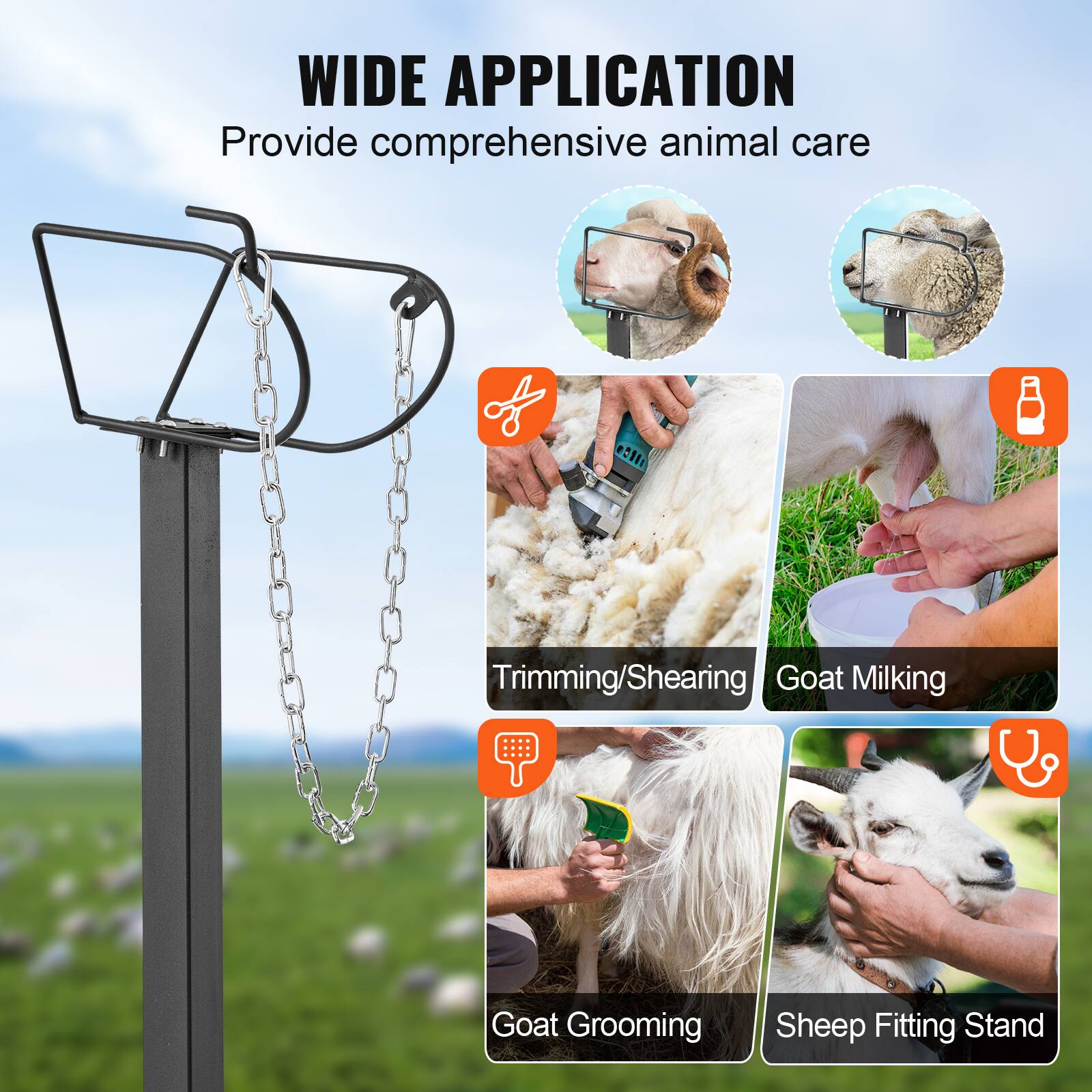 WIDE APPLICATION  
Provide comprehensive animal care

- Trimming/Shearing
- Goat Milking
- Goat Grooming
- Sheep Fitting Stand
