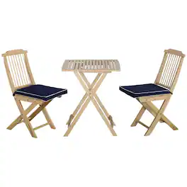 Resenkos - 3 Piecess Patio Folding Bistro Set, A Table And Two Chairs, Cushion, Fir Wood Seat - Dark Blue