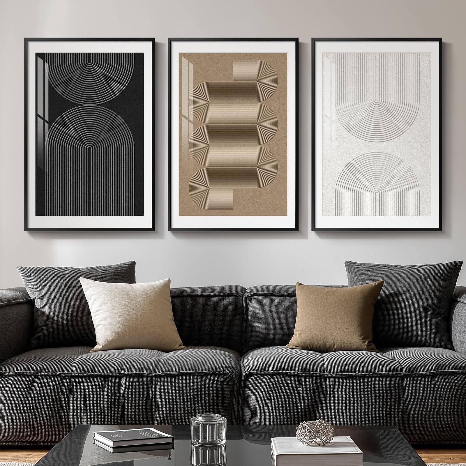Fabibe Framed Boho Neutral Abstract Wall Art for Living Room, 3 Piece ...