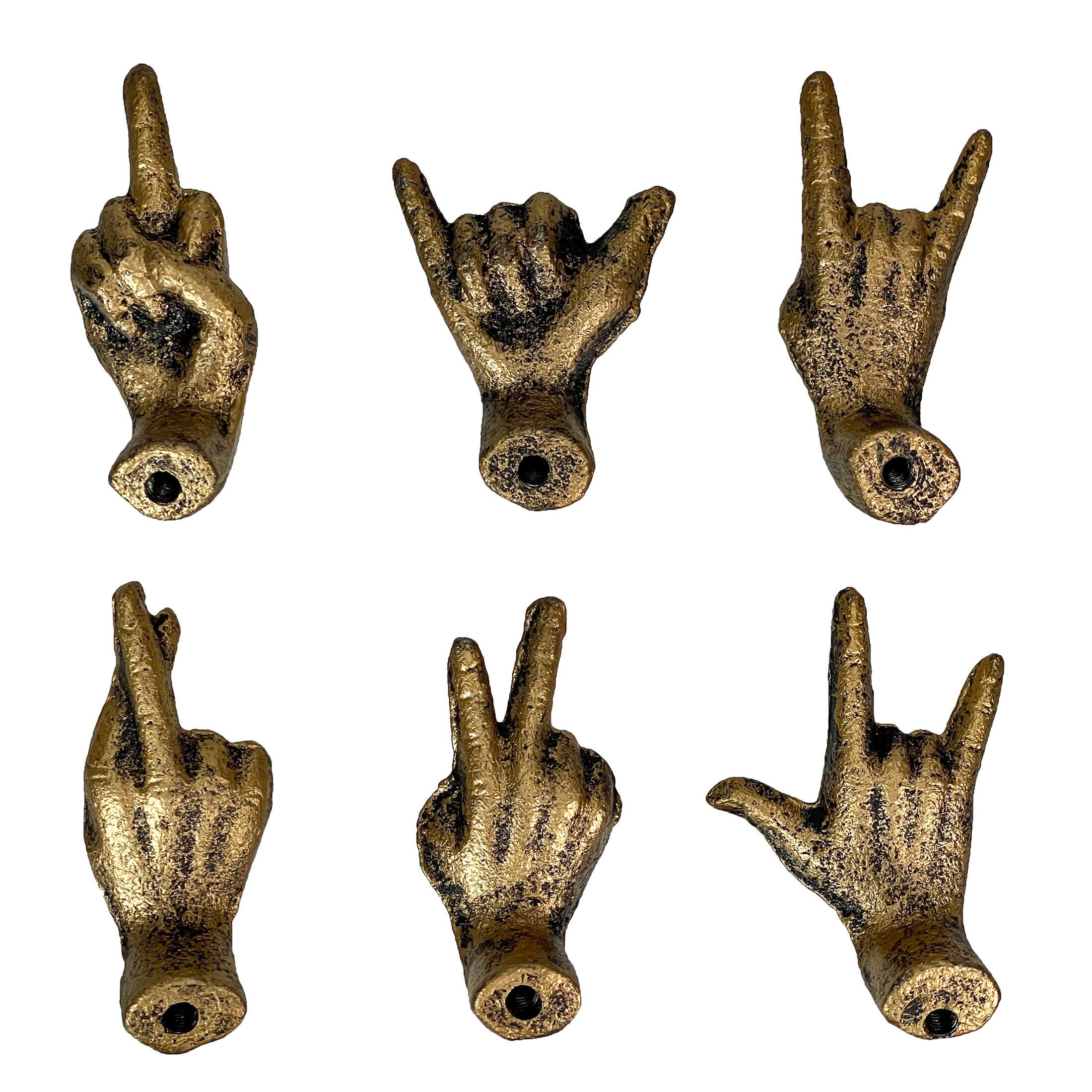 Alt View 7. Zeckos - Set of 6 Antique Gold Cast Iron Hand Cabinet Knobs SLA Drawer Pulls - Gold.