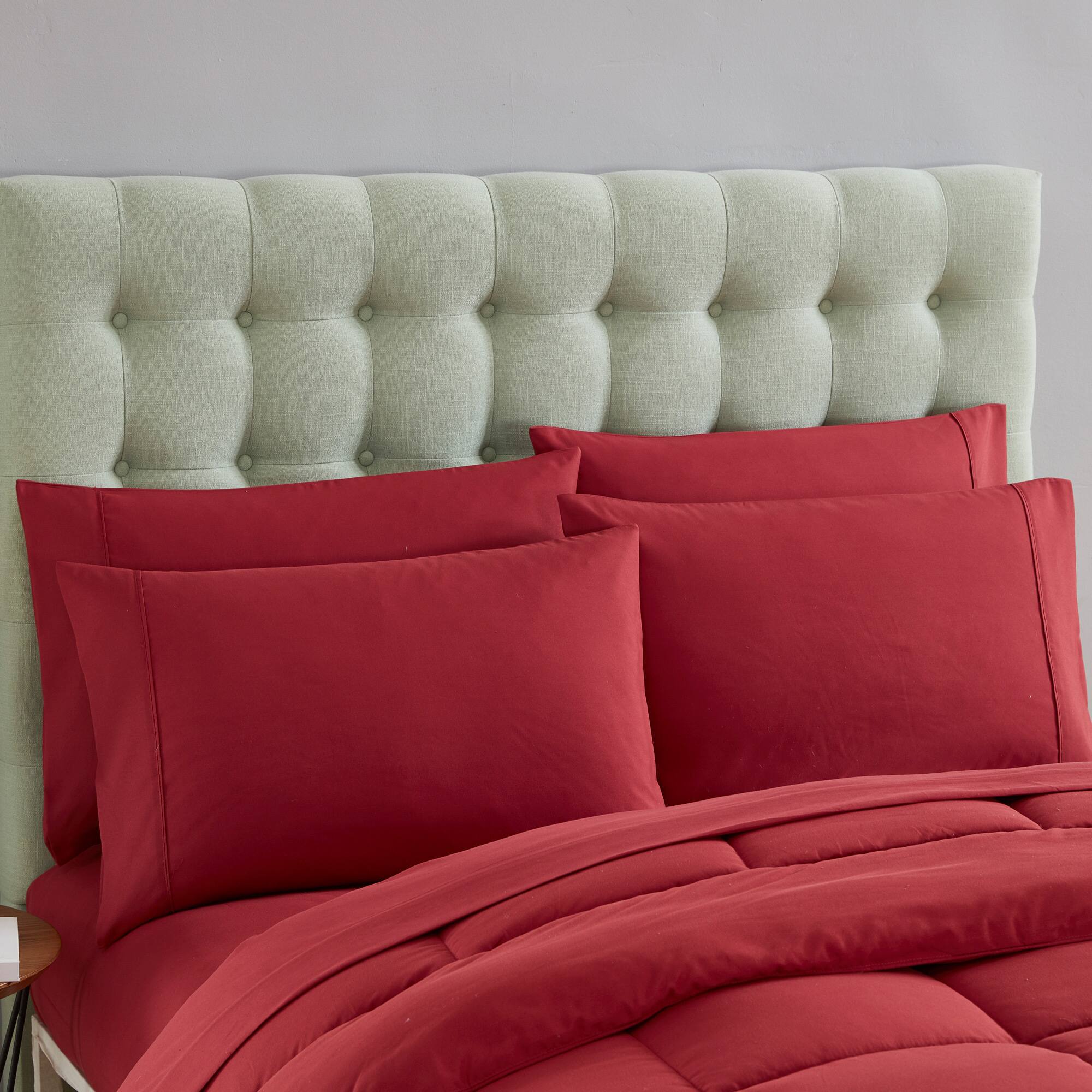 Angle. Sweet Home Collection - All Season Reversible Bed-in-A-Bag Solid Color Comforter & Sheet Set, Twin XL - Burgundy.