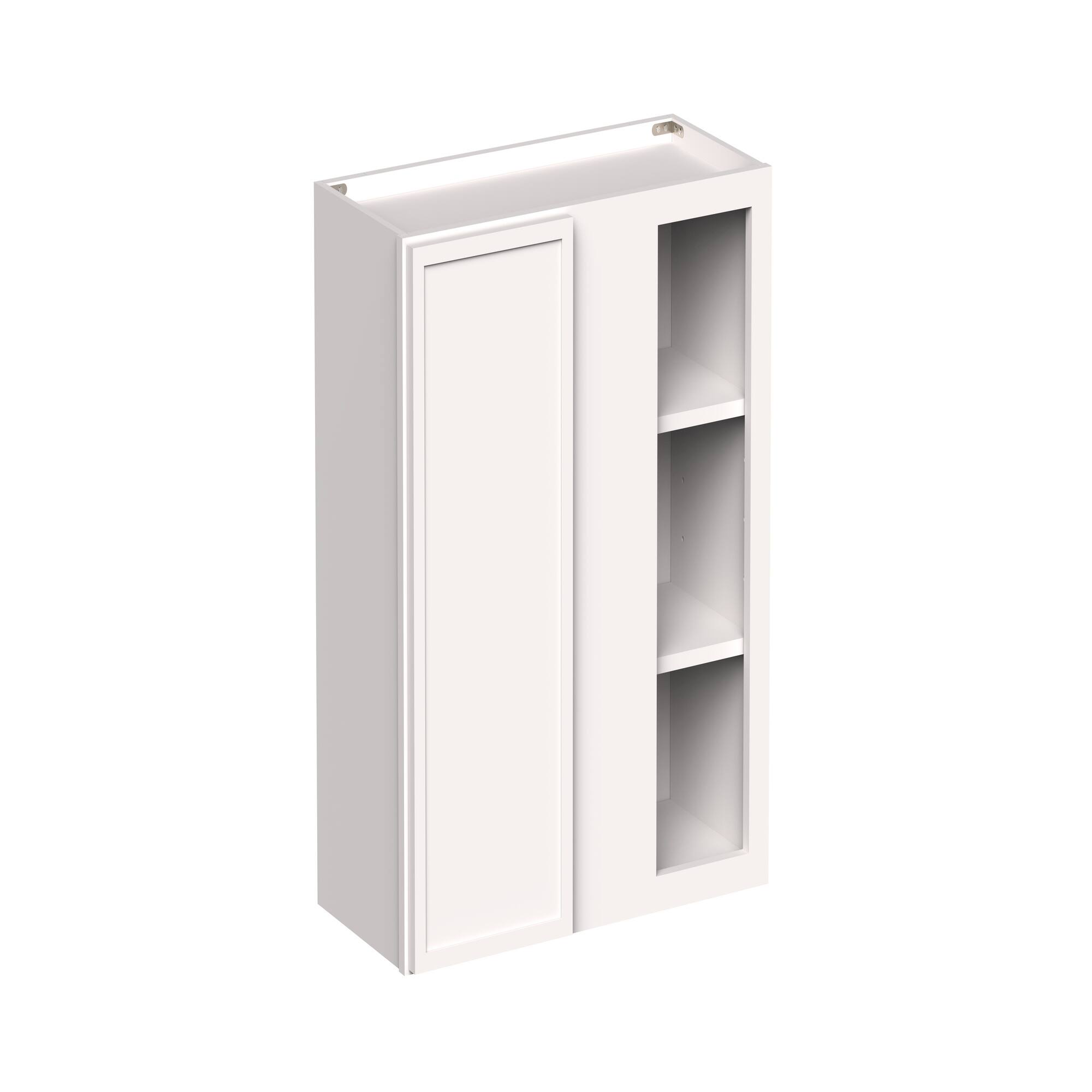 Angle. Boyel Living - 27-in W x 30-in H x 12-in D Slim Shaker RTA Kitchen Corner Wall Cabinet with Soft-Close - Snow White.