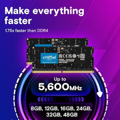 Crucial 64GB (2 x 32GB) 262 Pin DDR5 SO DIMM DDR5 4800 (PC4 38400 Crucial 64GB (2 x 32GB) 262 Pin DDR5 SO DIMM DDR5 4800 (PC4 38400