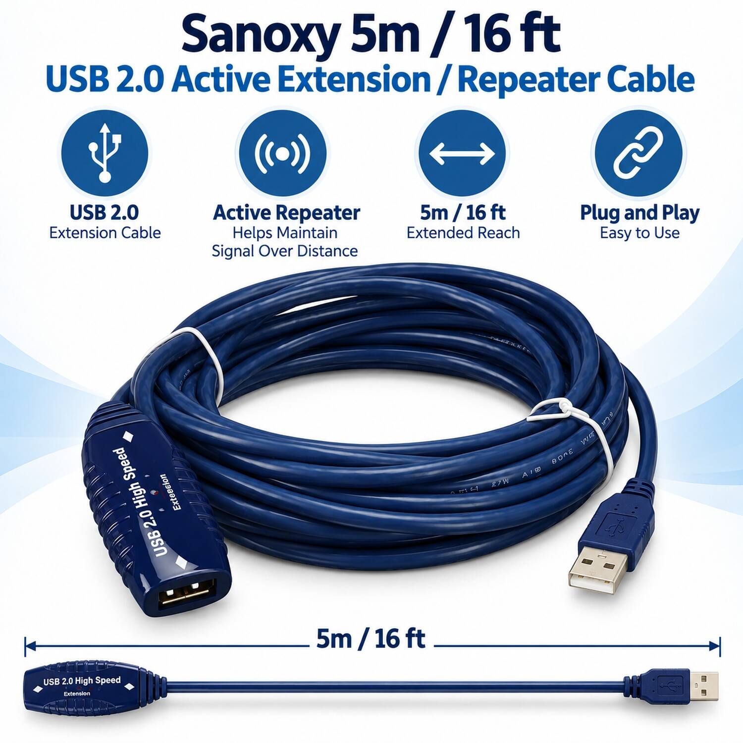 Sanoxy 5m /16 ft USB 2.0 Active Extension / Repeater Cable Black - Best Buy